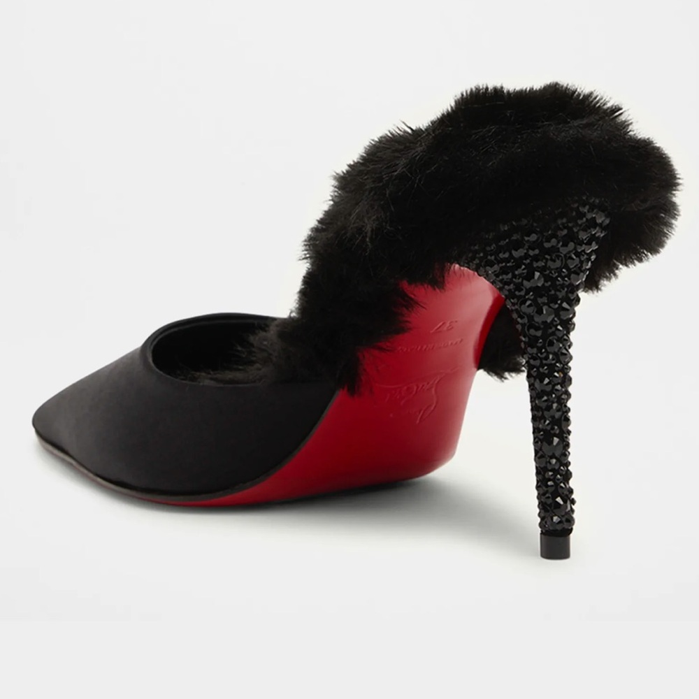 Christian Louboutin 85mm KM
Faux Fur Satin Mule Pumps  New 9